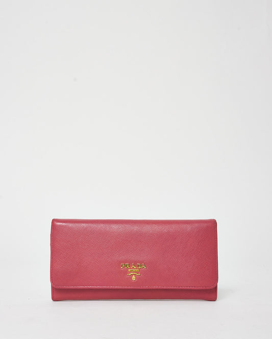 Prada Pink Leather Logo Flap Long Wallet