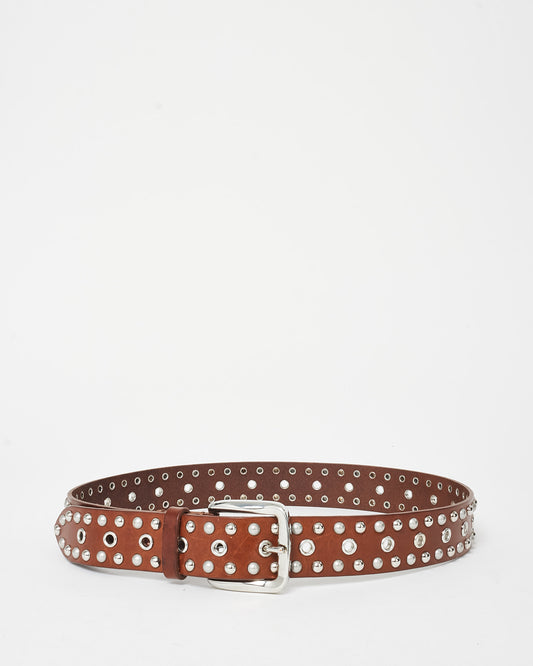 Isabel Marant Brown Leather & Silver Studded Zap Belt - S