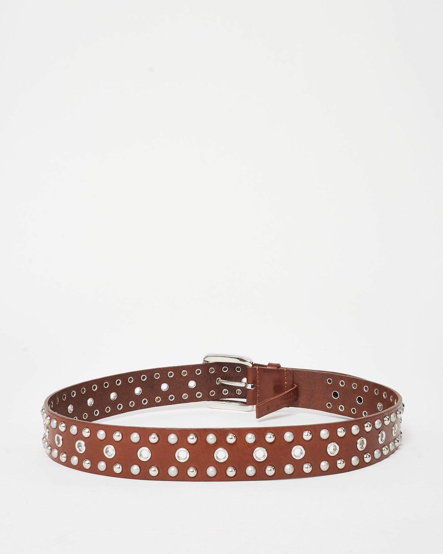 Isabel Marant Brown Leather & Silver Studded Zap Belt - S