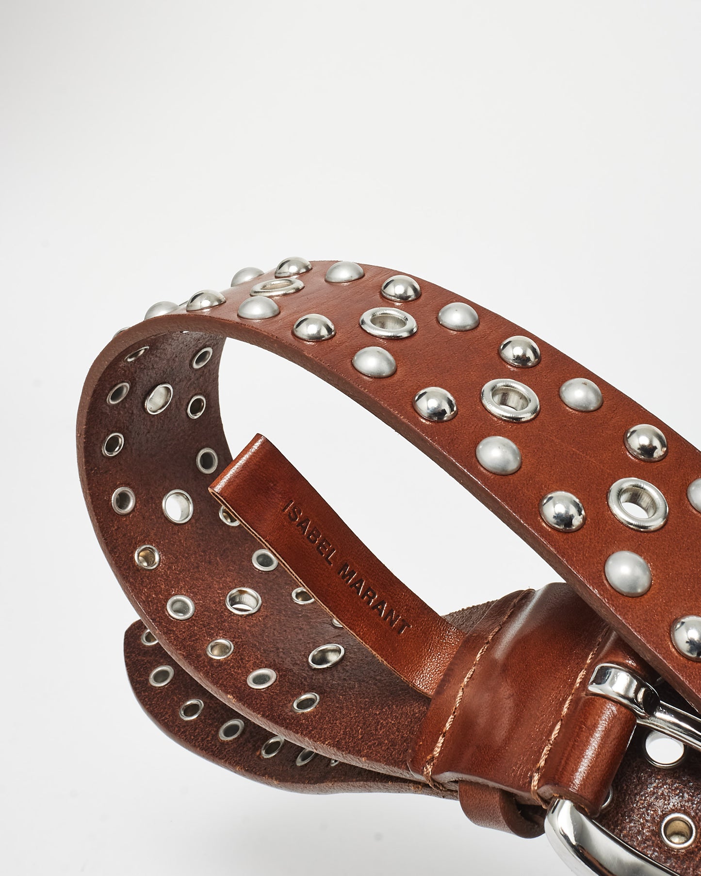 Isabel Marant Brown Leather & Silver Studded Zap Belt - S