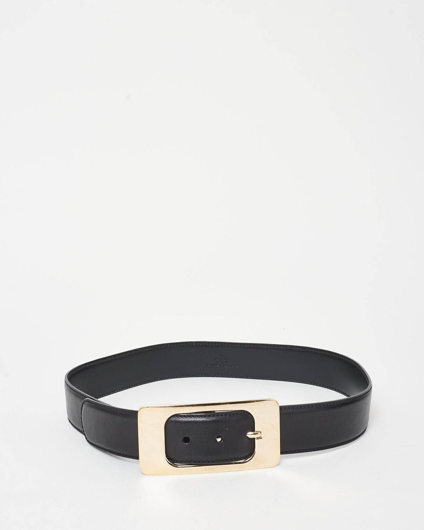 Gucci Vintage Black Leather & Gold G Belt - 85/34