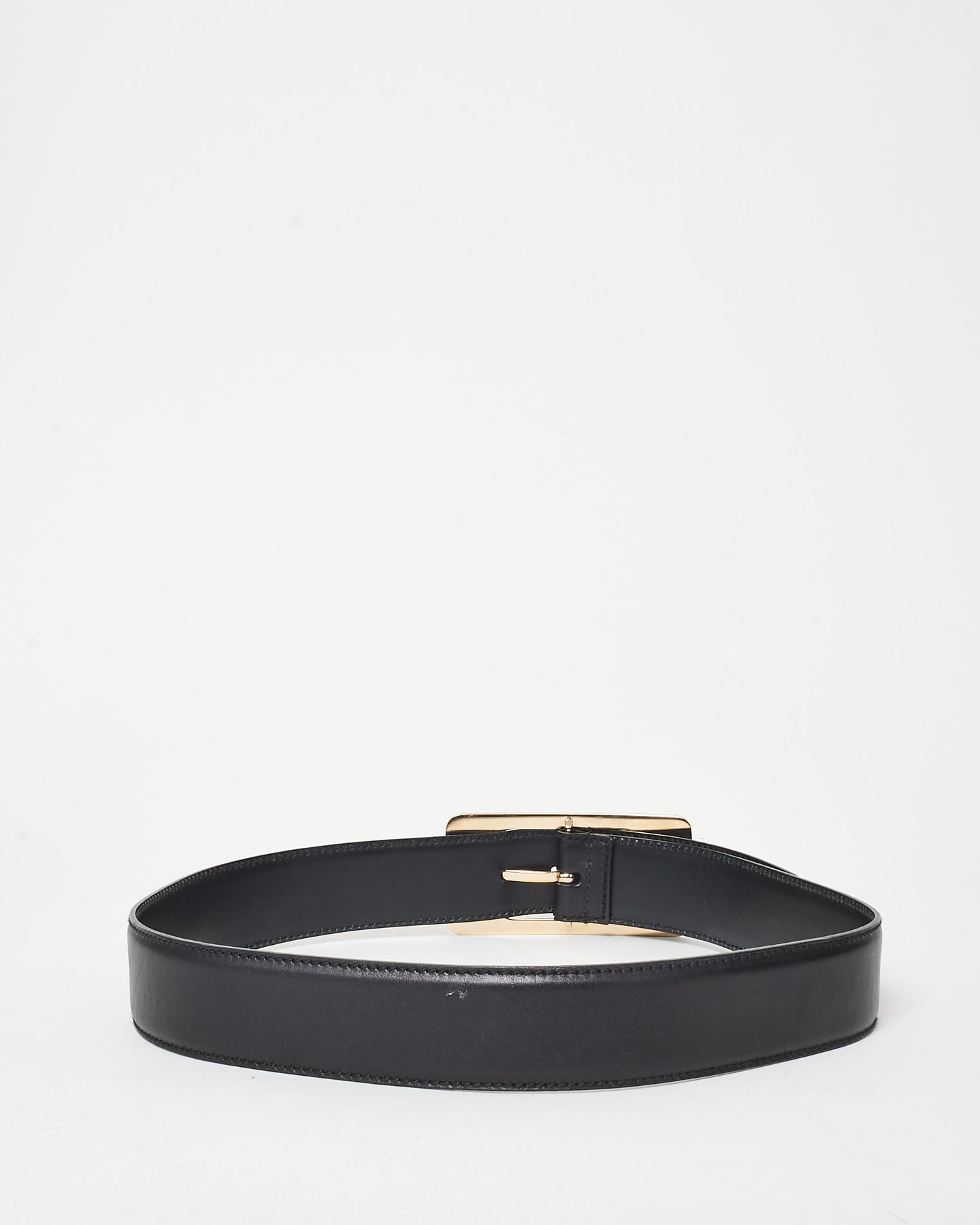 Gucci Vintage Black Leather & Gold G Belt - 85/34