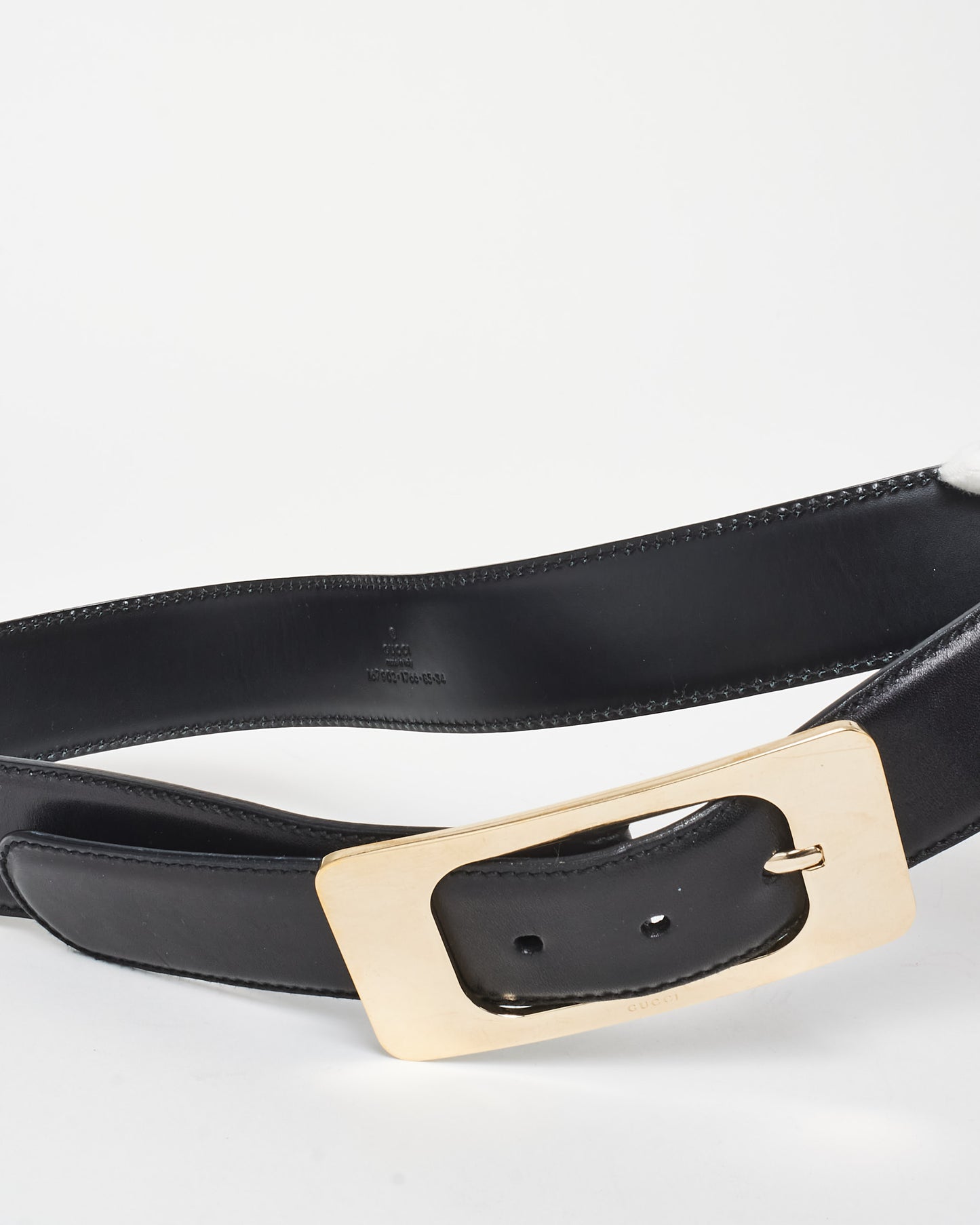 Gucci Vintage Black Leather & Gold G Belt - 85/34