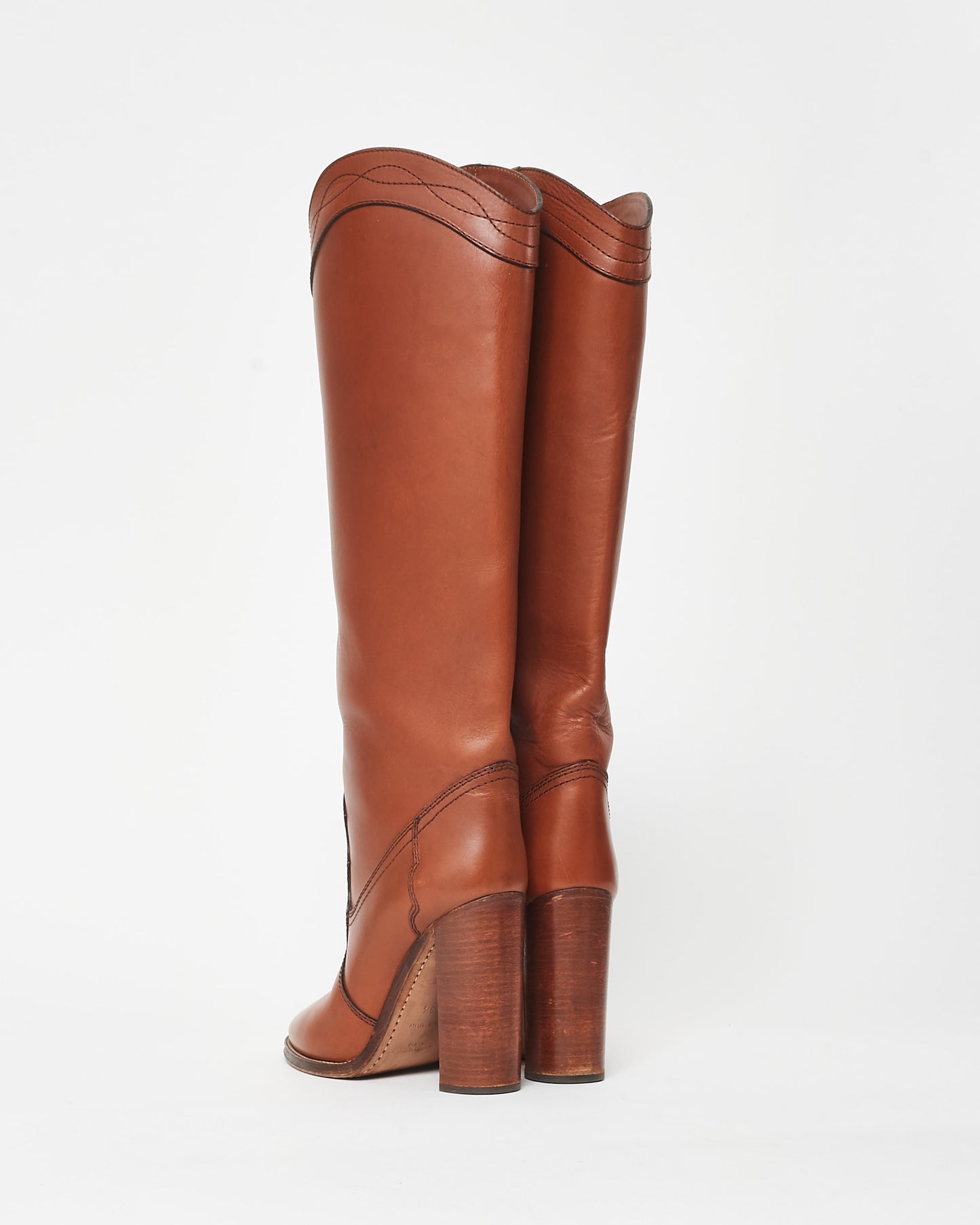 Saint Laurent Brown Leather Western Knee High Boot - 38.5