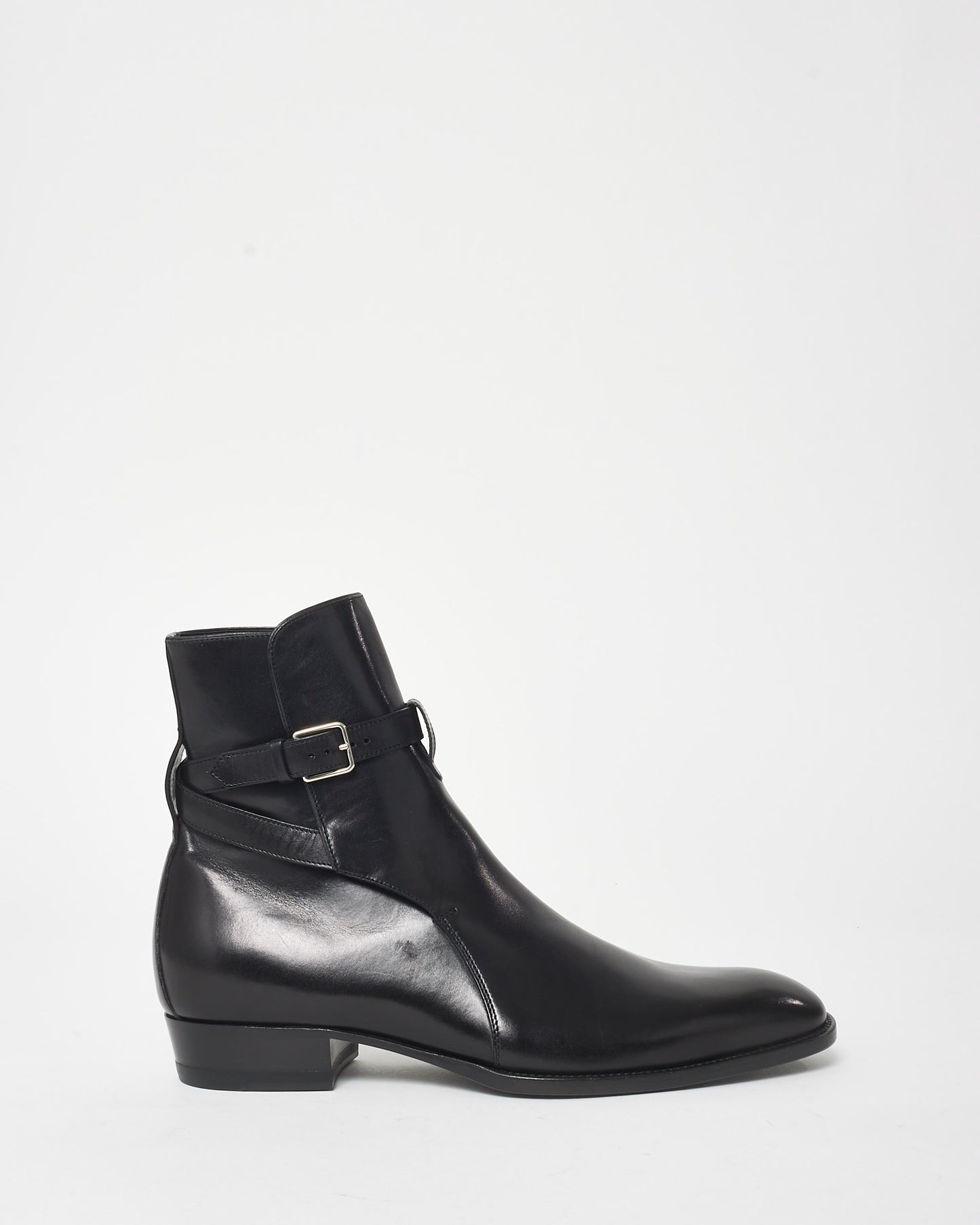 Saint Laurent Black Leather Wyatt Jodhpur Buckle Booties - 39.5