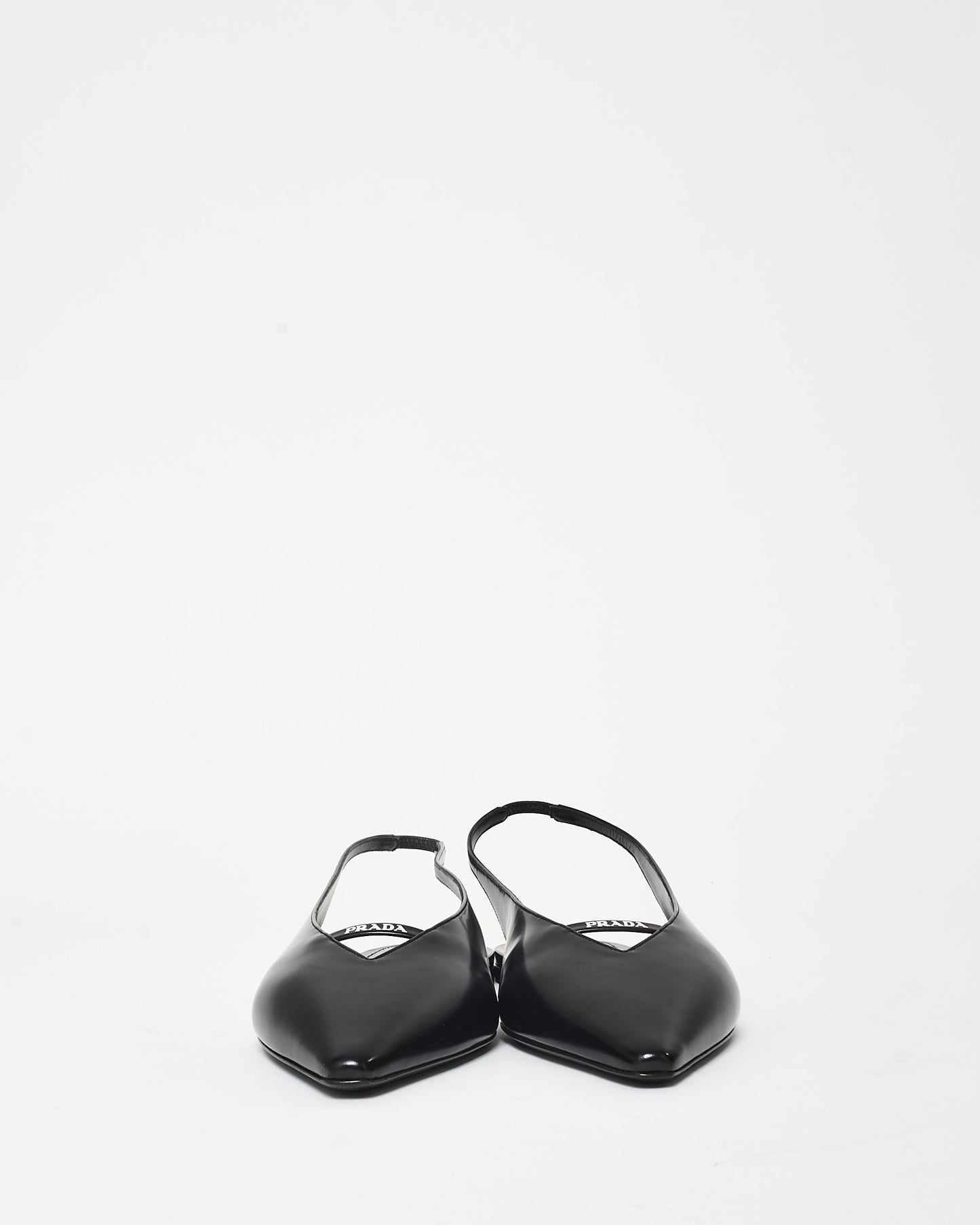 Prada Black Leather Logo Slingback Flats - 38.5