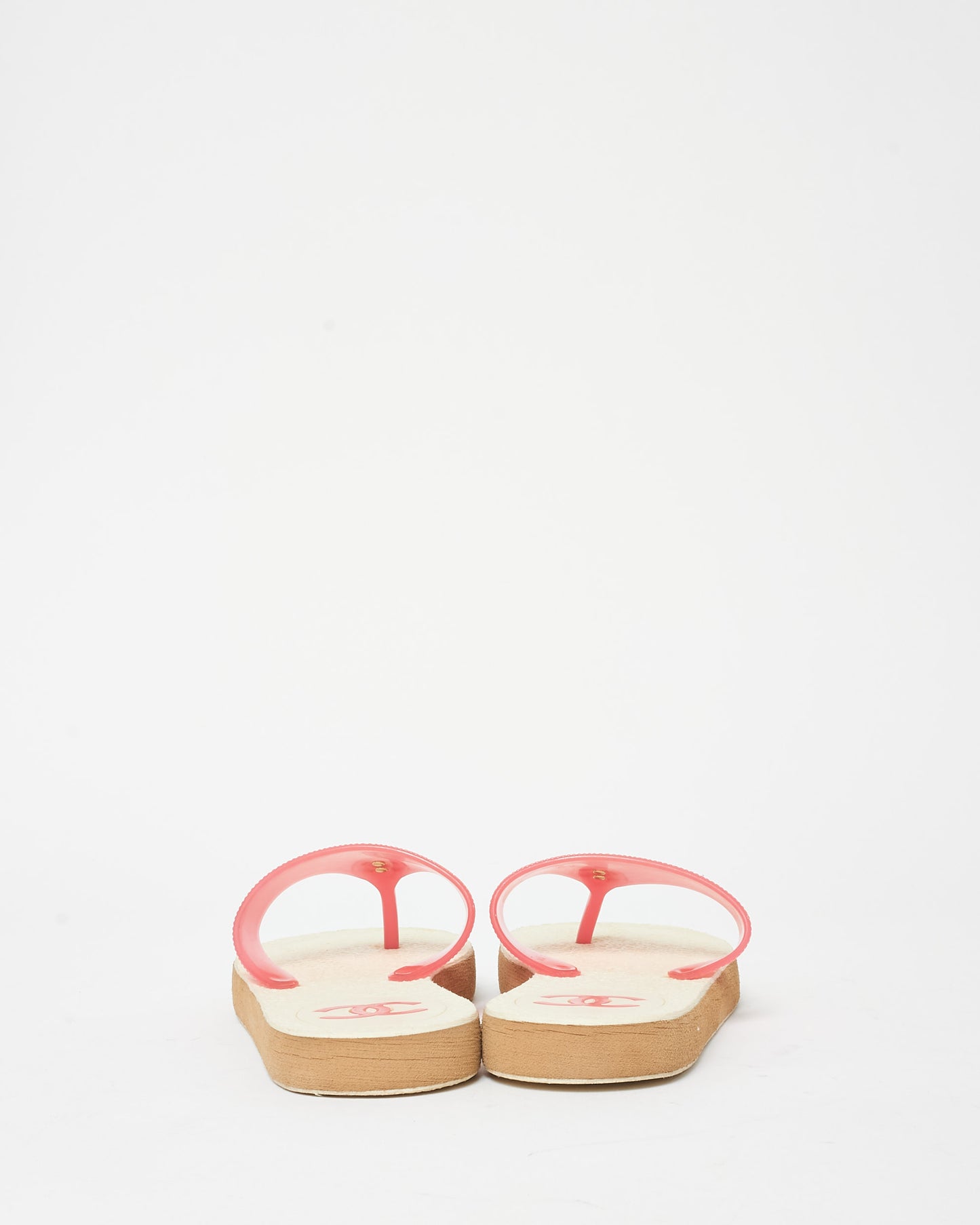 Chanel Pink & White Logo Flip Flops - 37