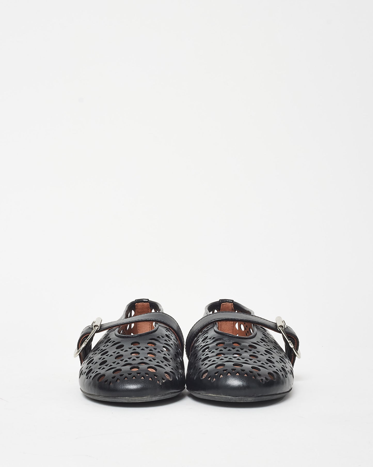 Alaïa Black Laser-cut Vienne Leather Buckle Ballerina Flats - 36