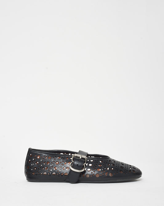 Alaïa Black Laser-cut Vienne Leather Buckle Ballerina Flats - 36