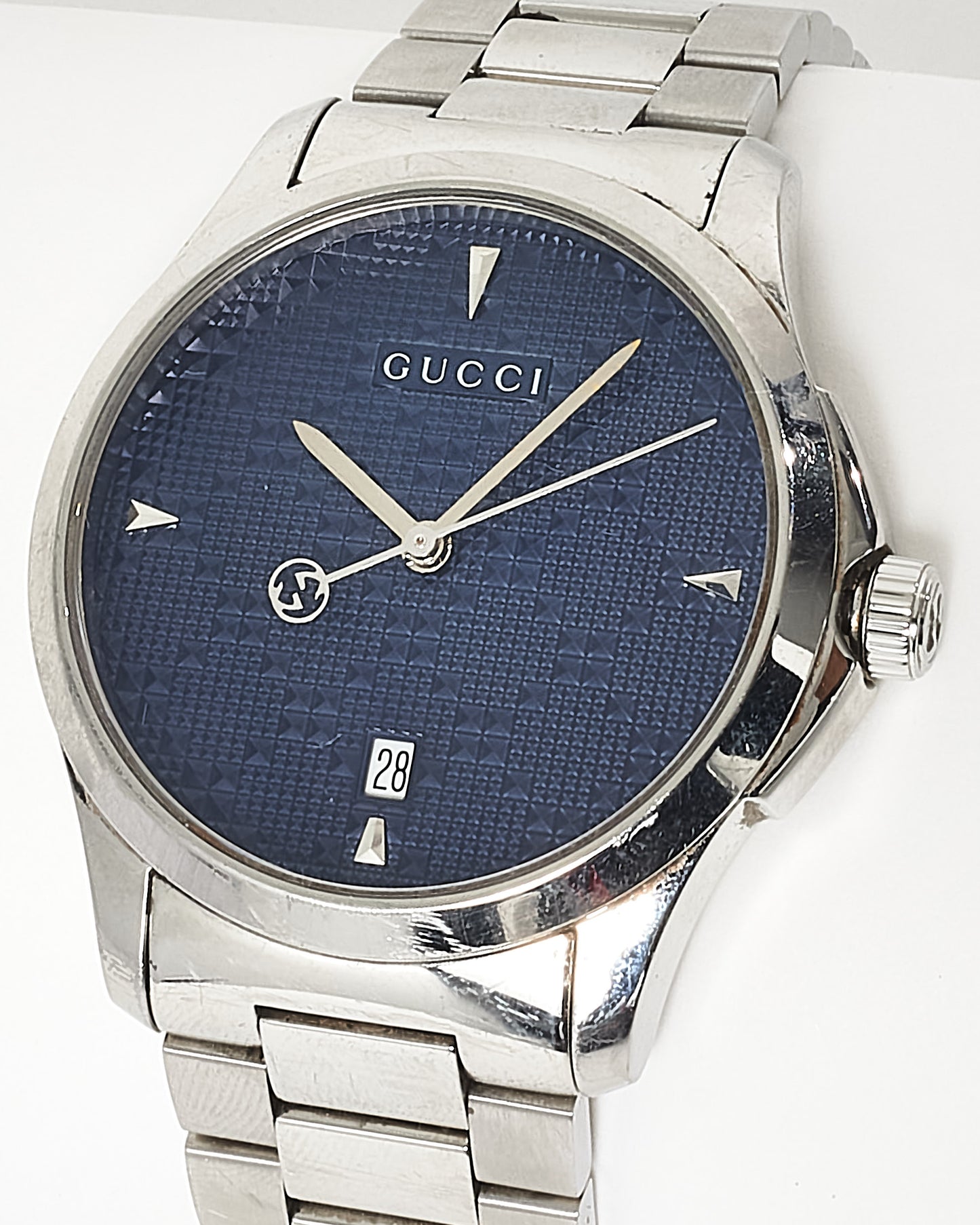 Gucci Stainless Steel & Navy Blue Pattern Dial 45 MM Watch