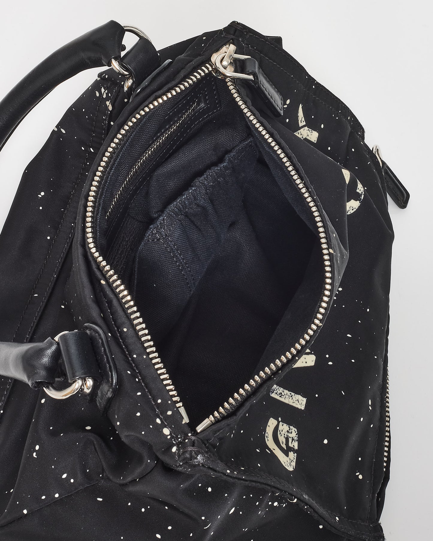 Givenchy Black & White Splatter Logo Nylon Pandora Bag