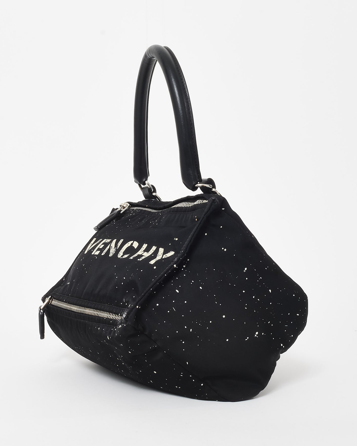 Givenchy Black & White Splatter Logo Nylon Pandora Bag