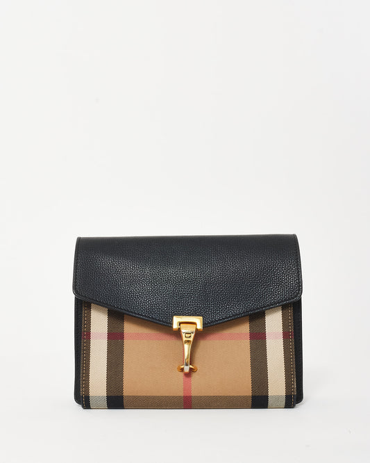 Burberry Beige Housecheck & Black Leather Macken Crossbody Bag