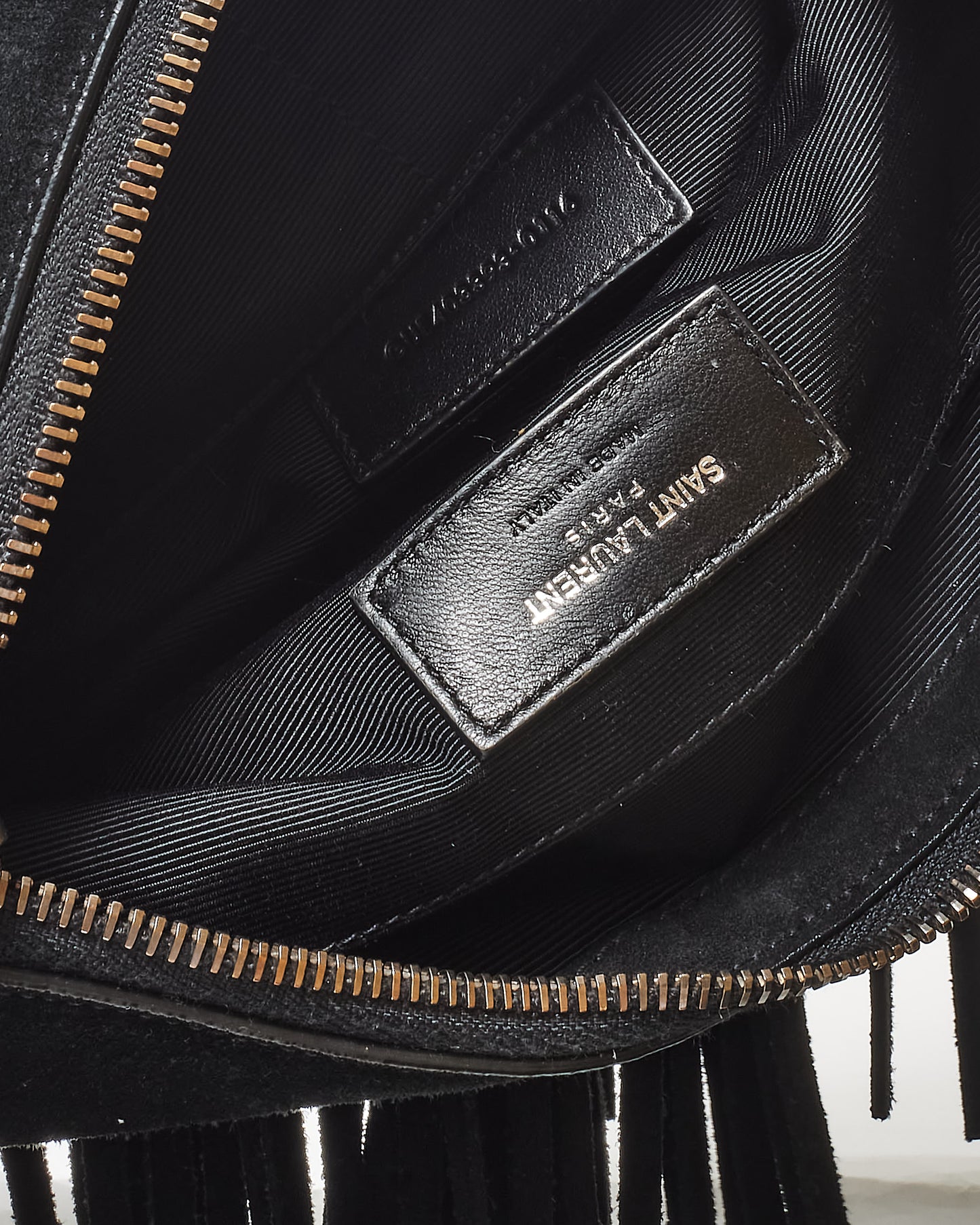 Saint Laurent Black Suede Fringe Logo Crossbody Bag