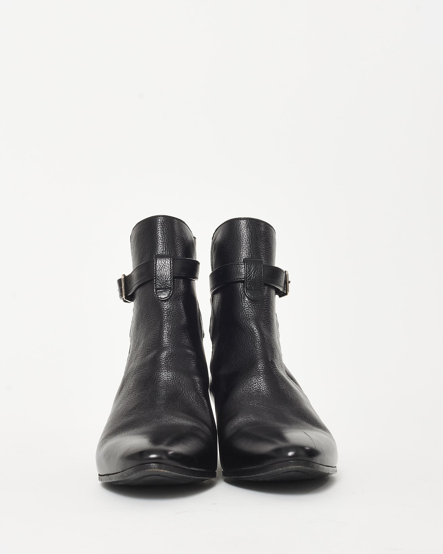 Saint Laurent Black Leather Buckle Booties - 38.5