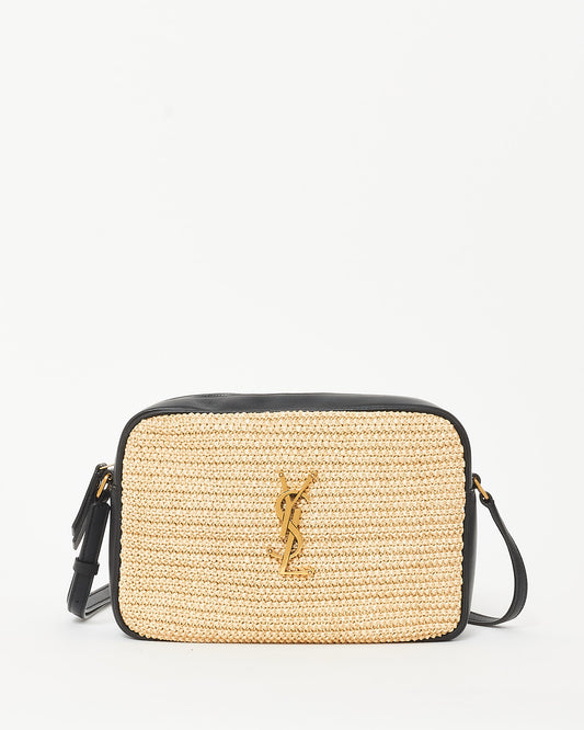 Saint Laurent Beige Raffia & Black Leather GHW Lou Camera Bag