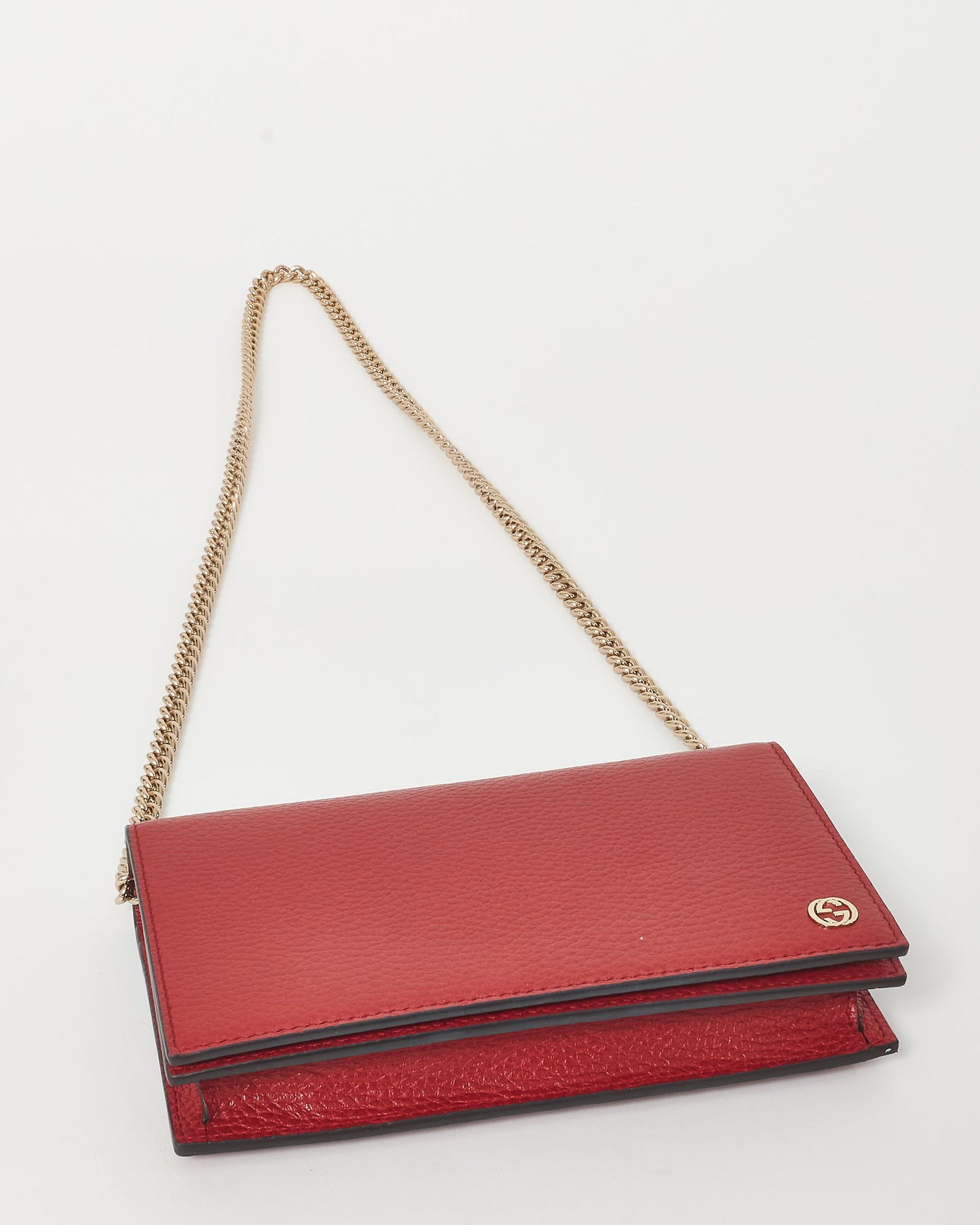 Gucci Red Grained Leather Wallet On Chain