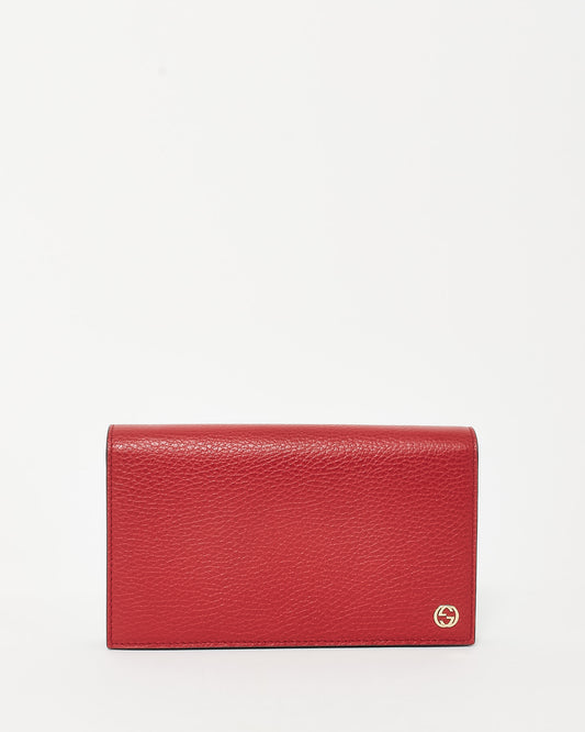 Gucci Red Grained Leather Wallet On Chain