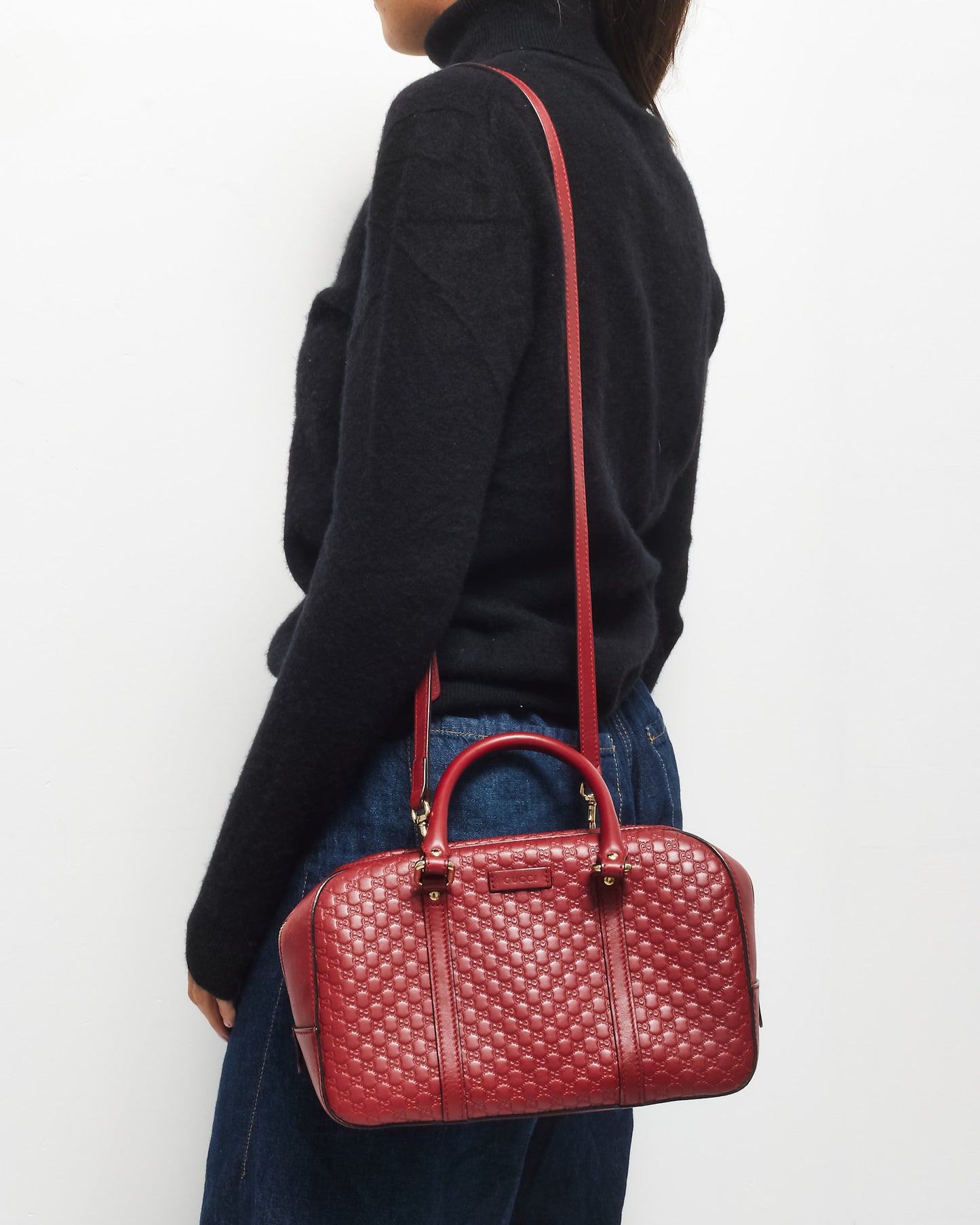 Gucci Red Leather Guccissima Mini Duffle Bag