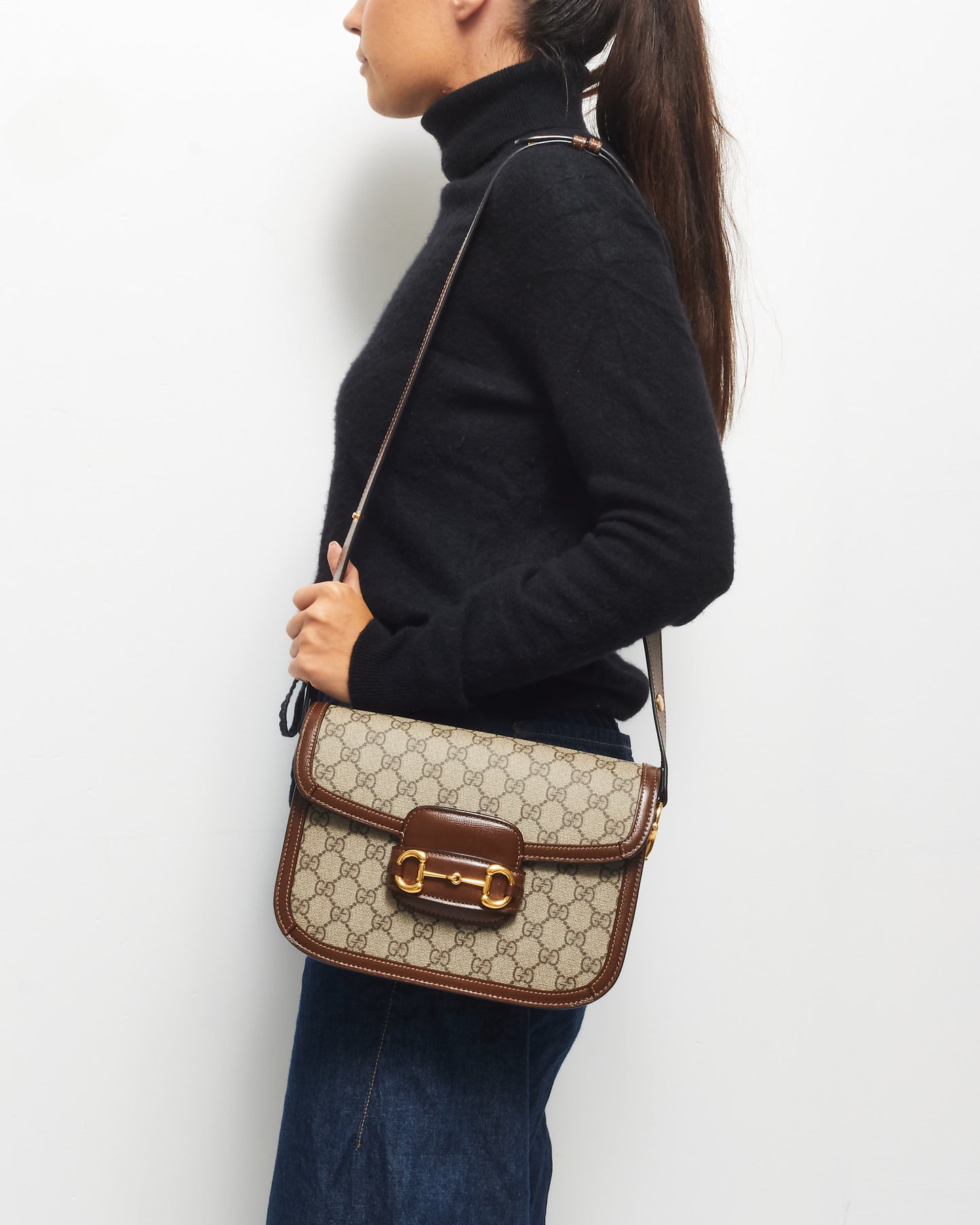 Gucci Brown Monogram Coated Canvas & Leather Small 1955 Horsebit Bag