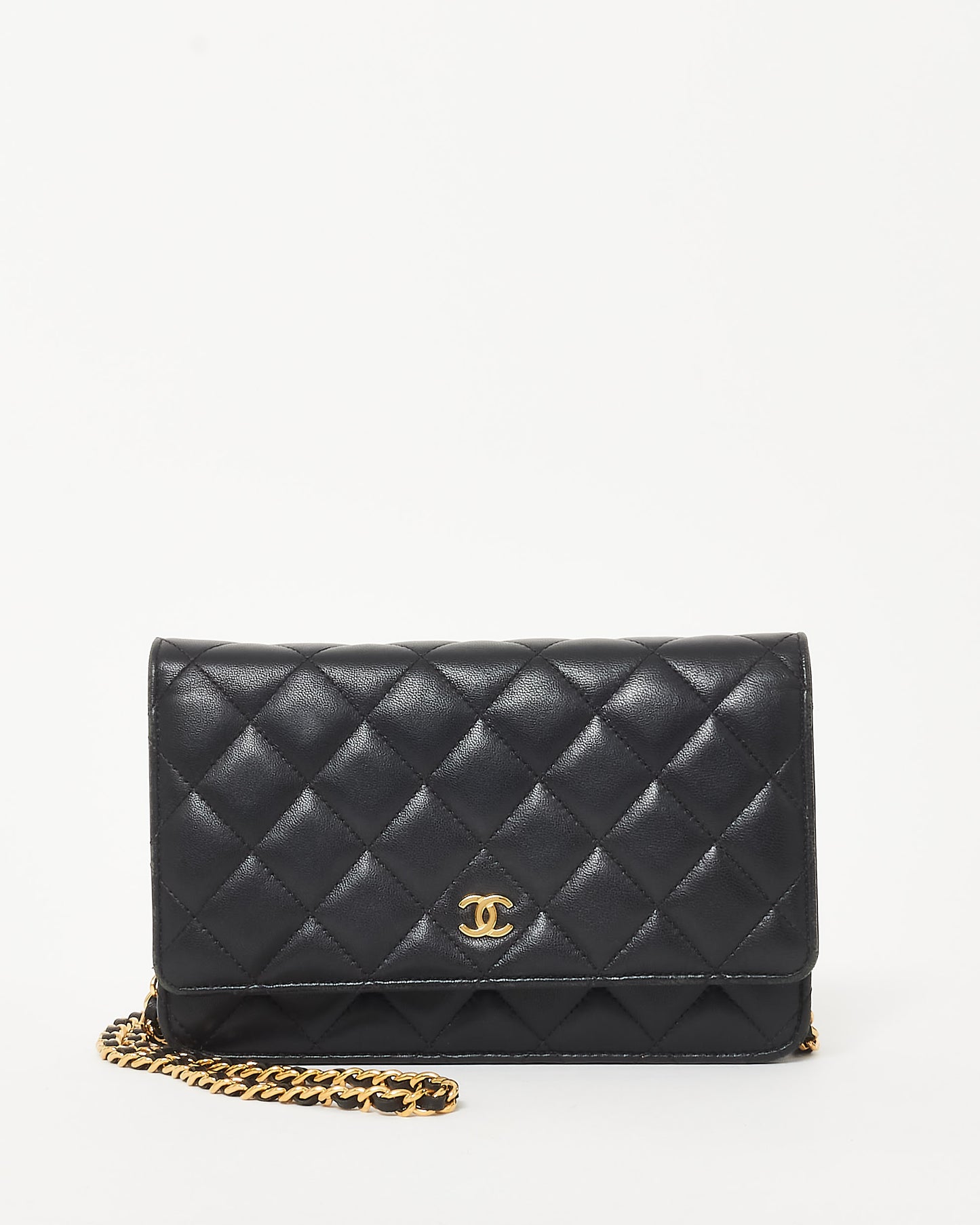 Chanel Black Lambskin Leather GHW Wallet On Chain