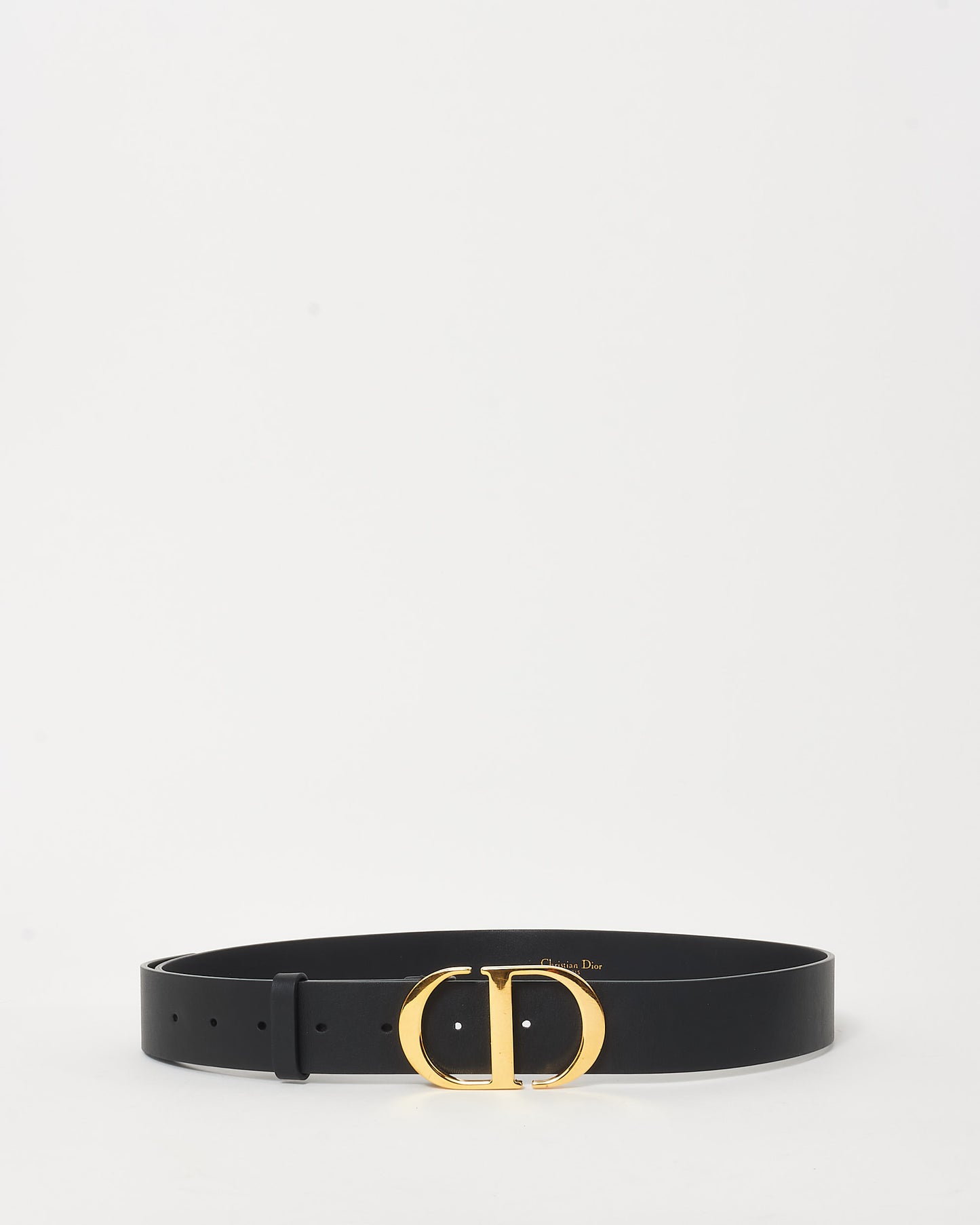 Dior Black Leather & Montaigne Gold Logo Belt - 90