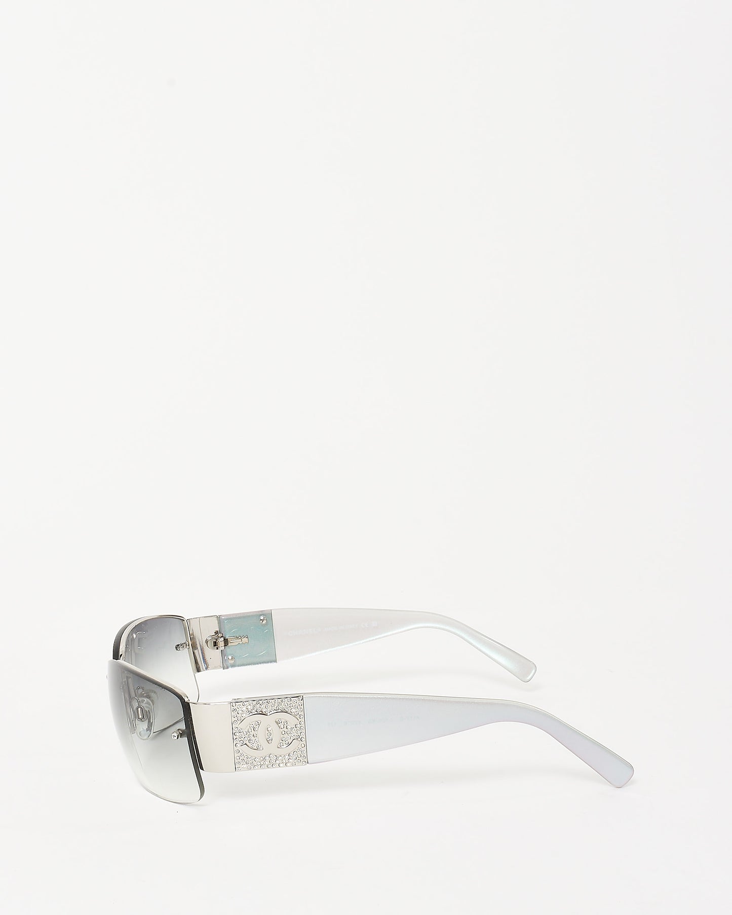 Chanel Blue Silver Iridescent & Pavé Shield Logo 4117-B Sunglasses