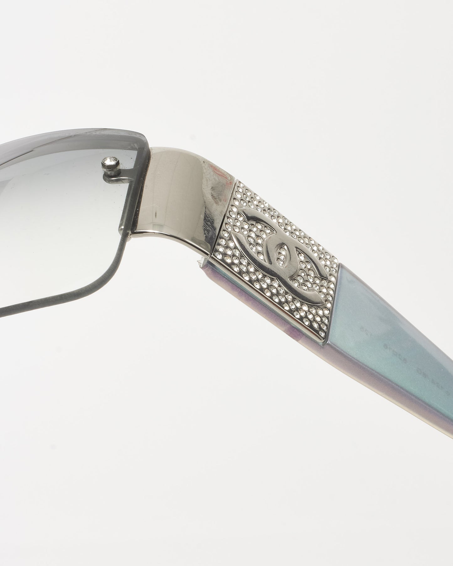 Chanel Blue Silver Iridescent & Pavé Shield Logo 4117-B Sunglasses