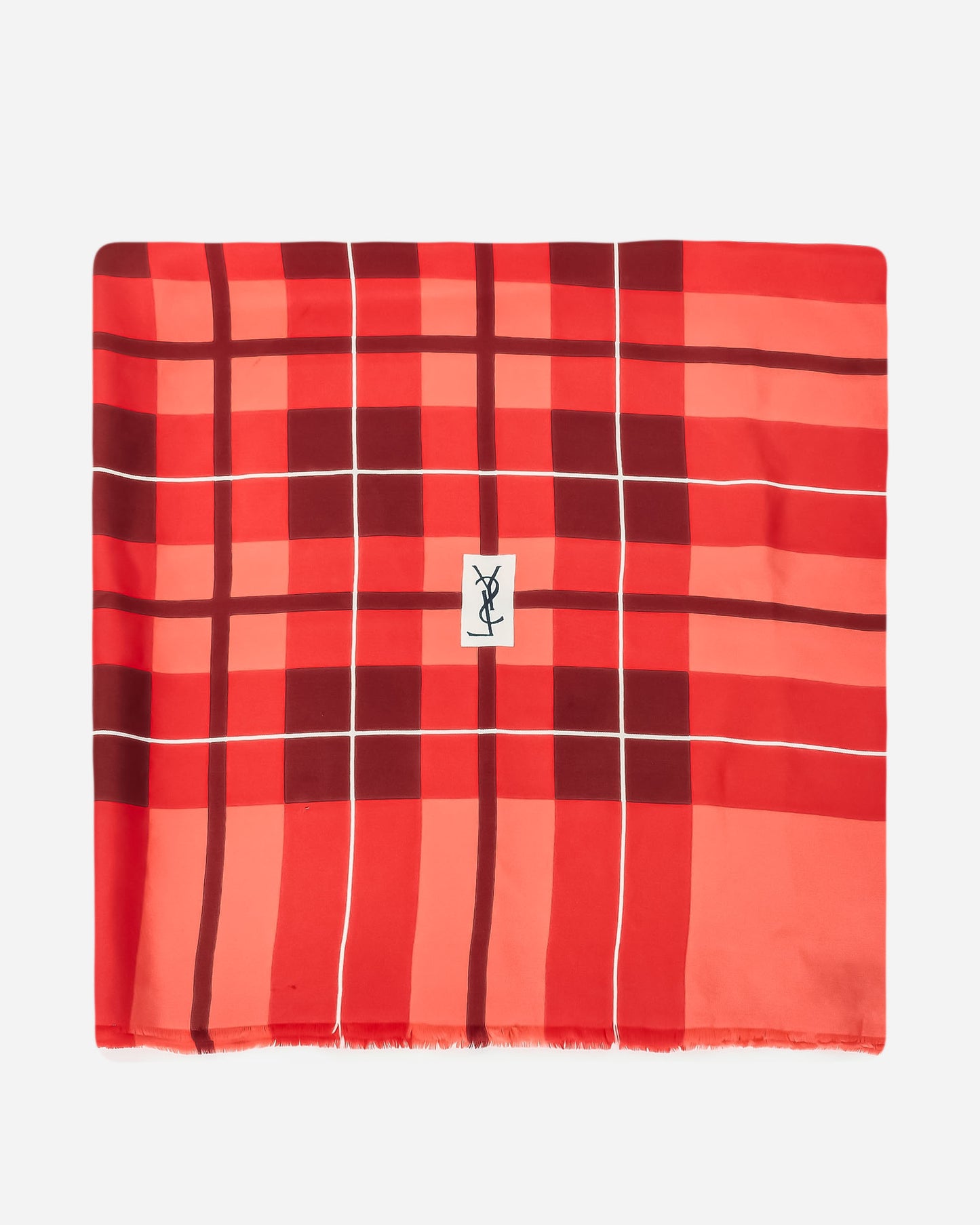 Saint Laurent Red & Pink Plaid Silk Scarf