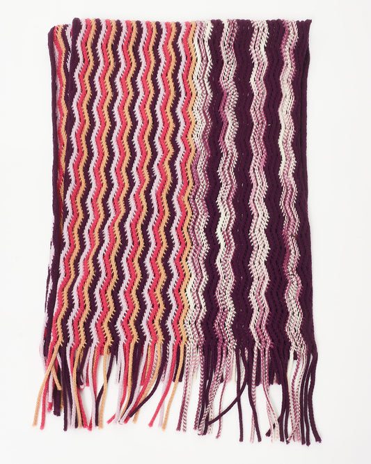 Missoni Pink Purple & Orange Wave Knit Fringe Scarf