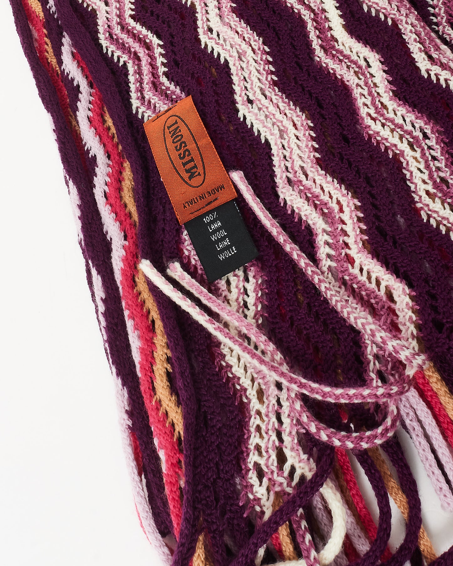 Missoni Pink Purple & Orange Wave Knit Fringe Scarf