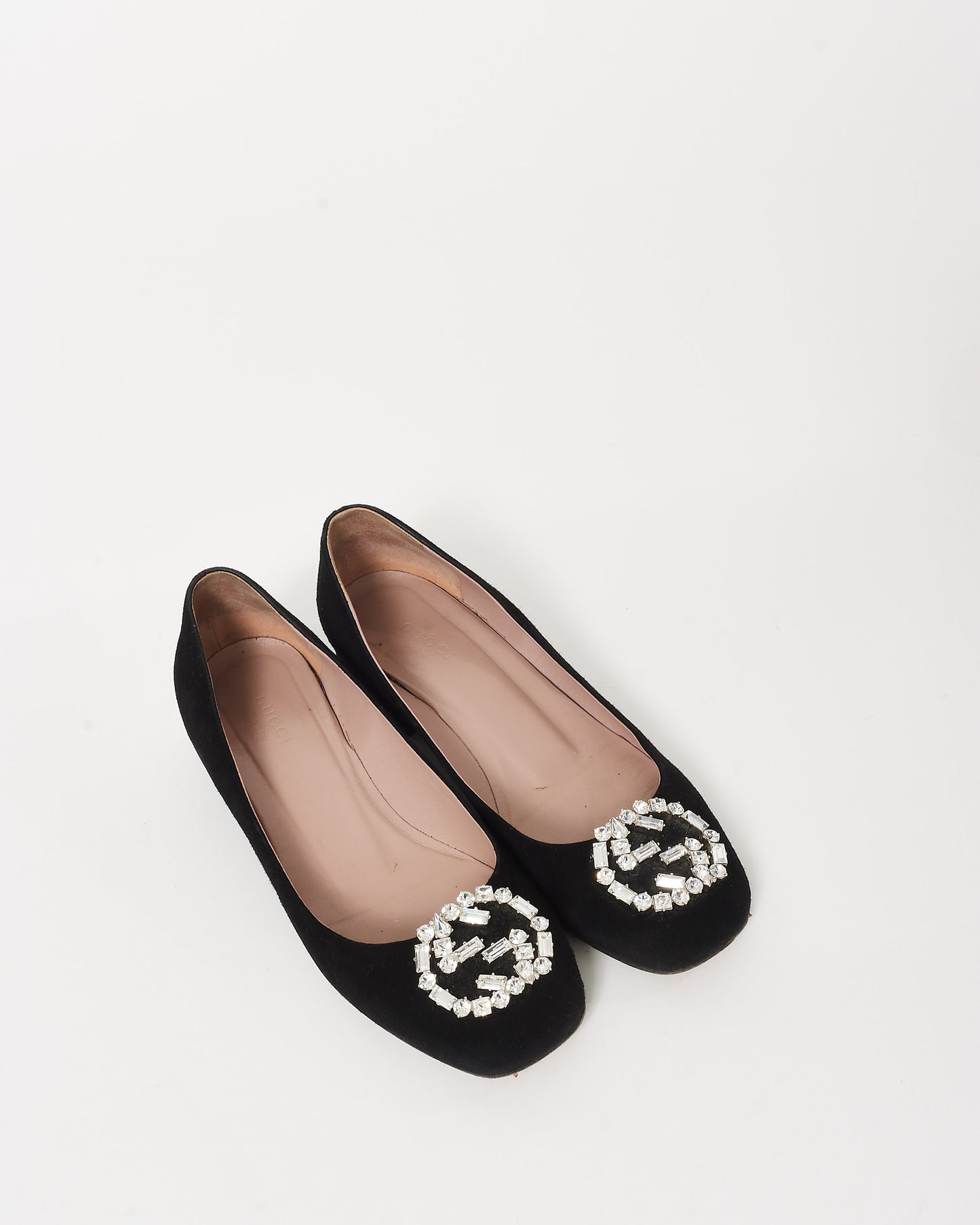 Gucci Black Suede & Crystal GG Logo Block Heel Pumps - 37