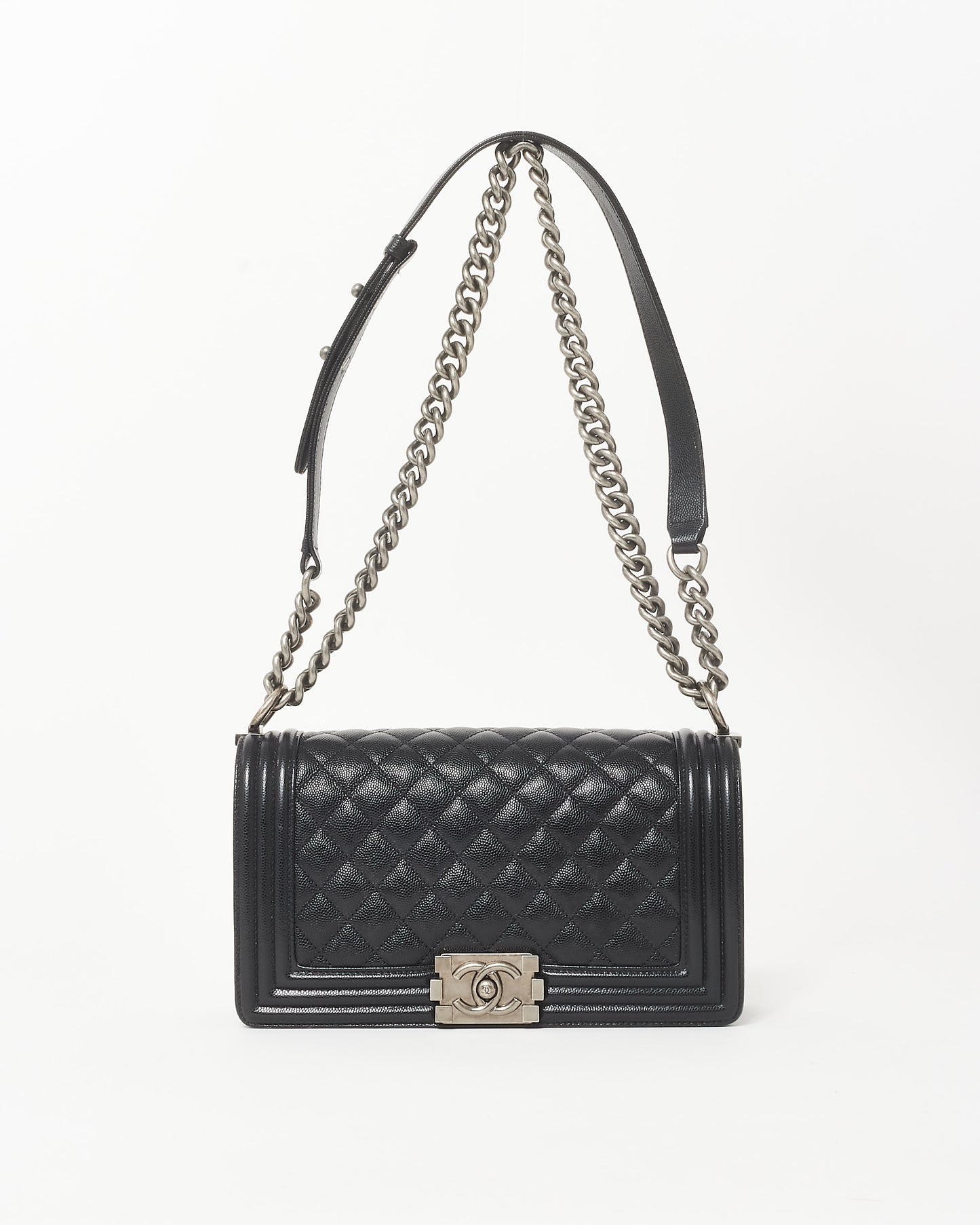 Chanel Black Caviar Leather Old Medium Boy Bag