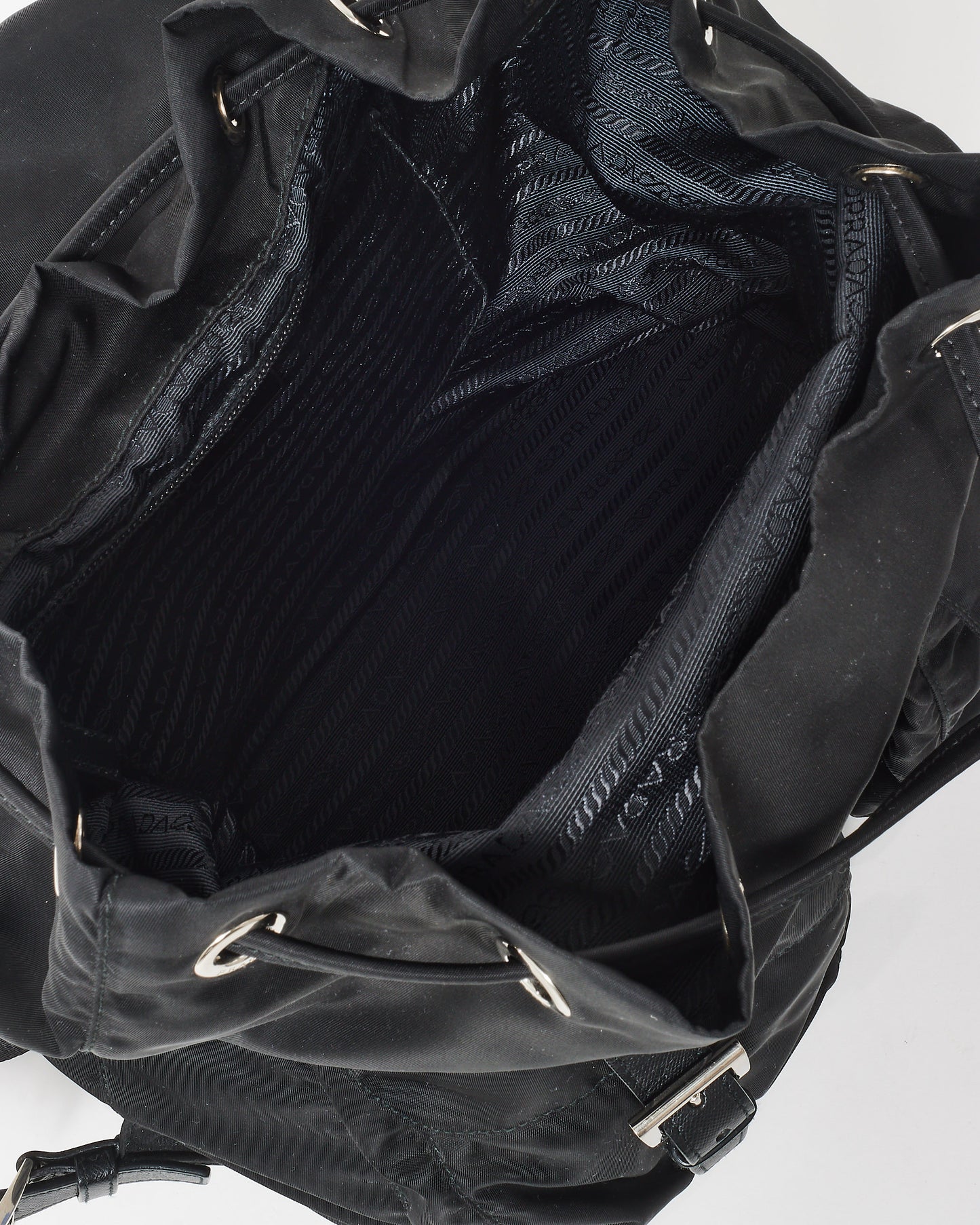 Prada Black Re- Nylon Double Front Pocket Medium Backpack