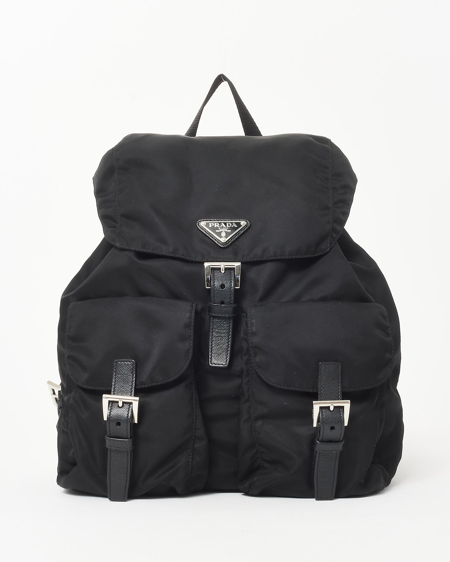 Prada Black Re- Nylon Double Front Pocket Medium Backpack