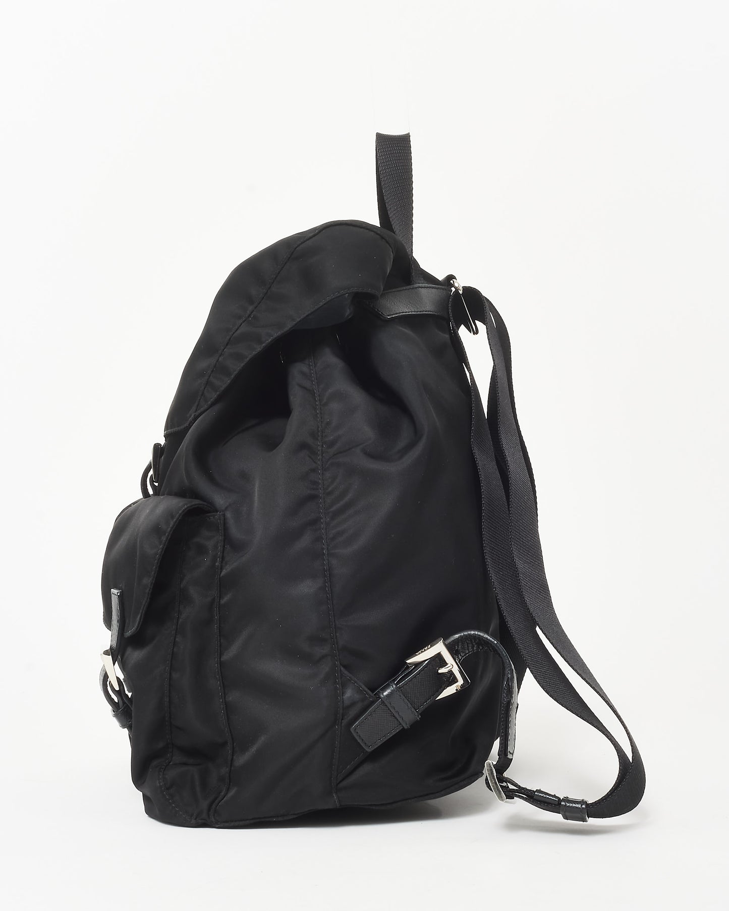 Prada Black Re- Nylon Double Front Pocket Medium Backpack