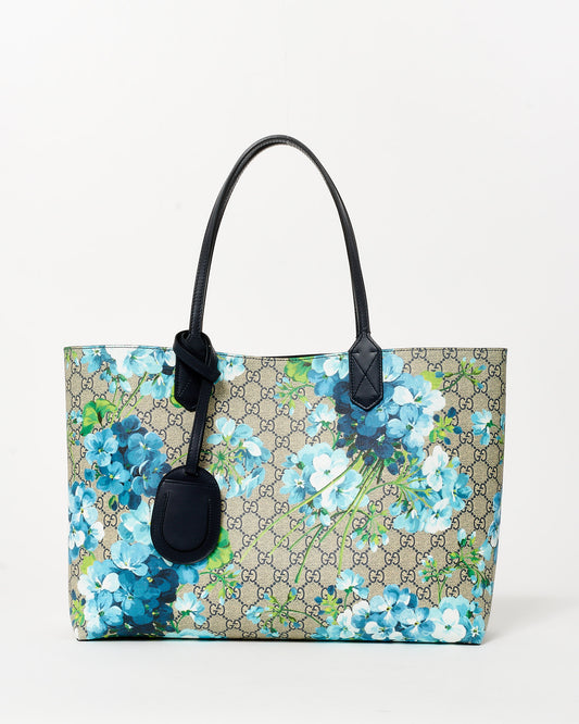 Gucci Monogram Coated Canvas & Blue Flower Reversible Tote Bag