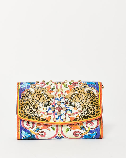 Dolce & Gabbana Leopard & Multi Color Coated Canvas Wallet On Chain