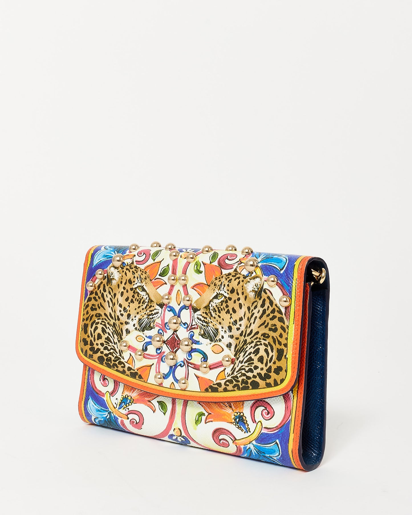 Dolce & Gabbana Leopard & Multi Color Coated Canvas Wallet On Chain