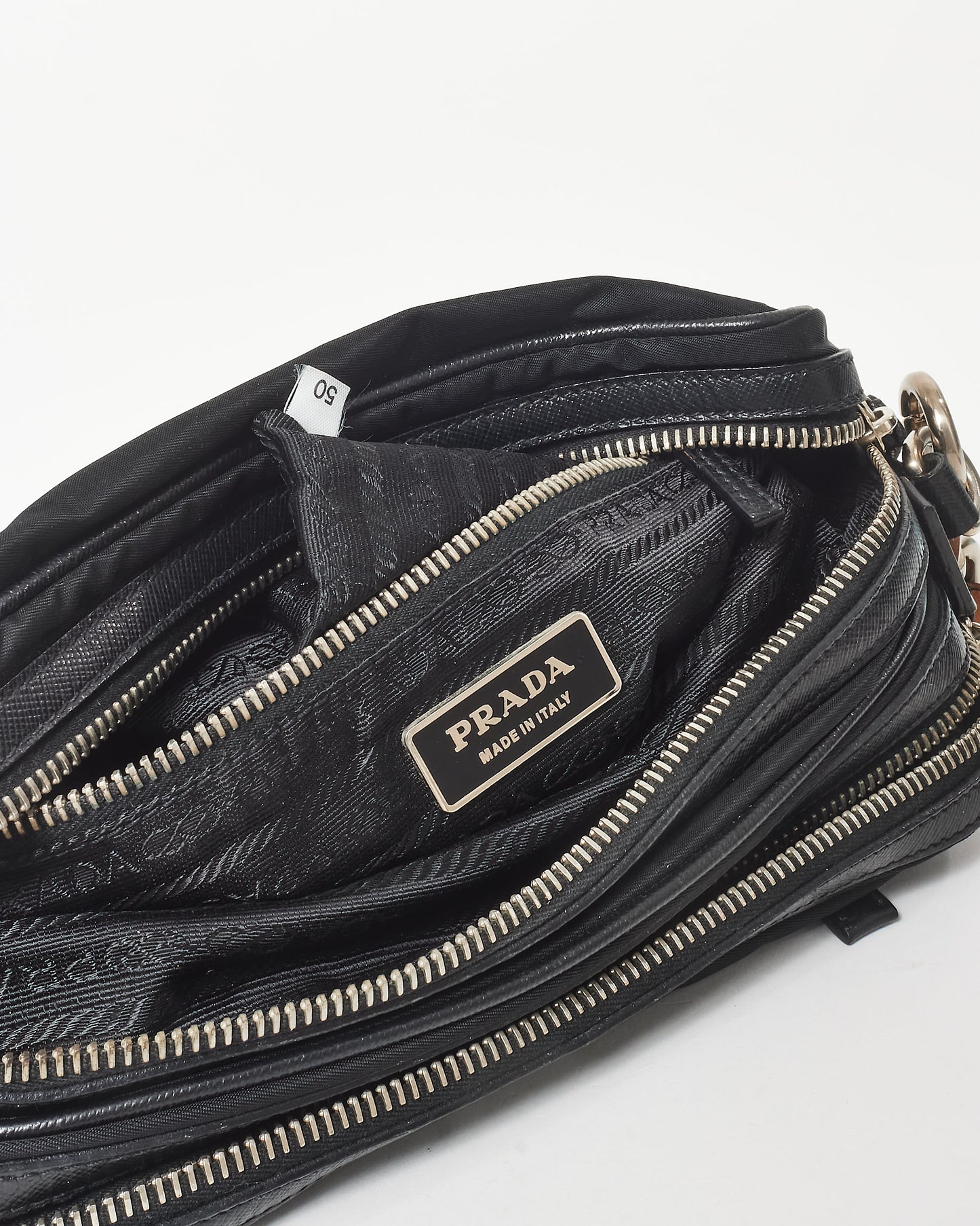 Prada Vintage Black Nylon & Brown Leather Strap Shoulder Bag