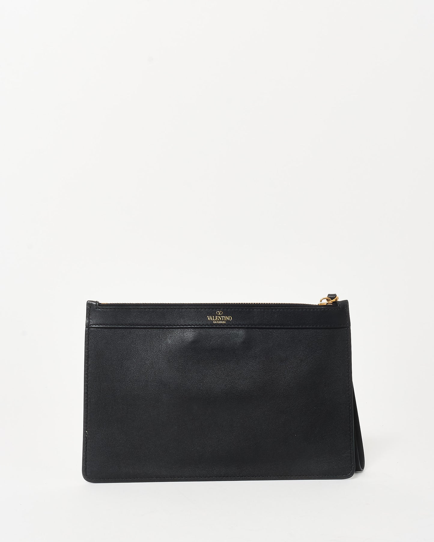 Valentino Black Leather V Logo Wristlet Clutch