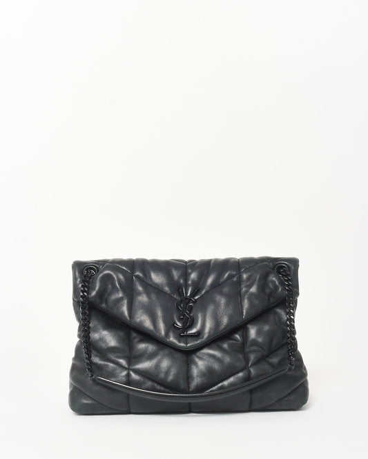 Saint Laurent Black On Black Leather Medium Puffer Shoulder Bag