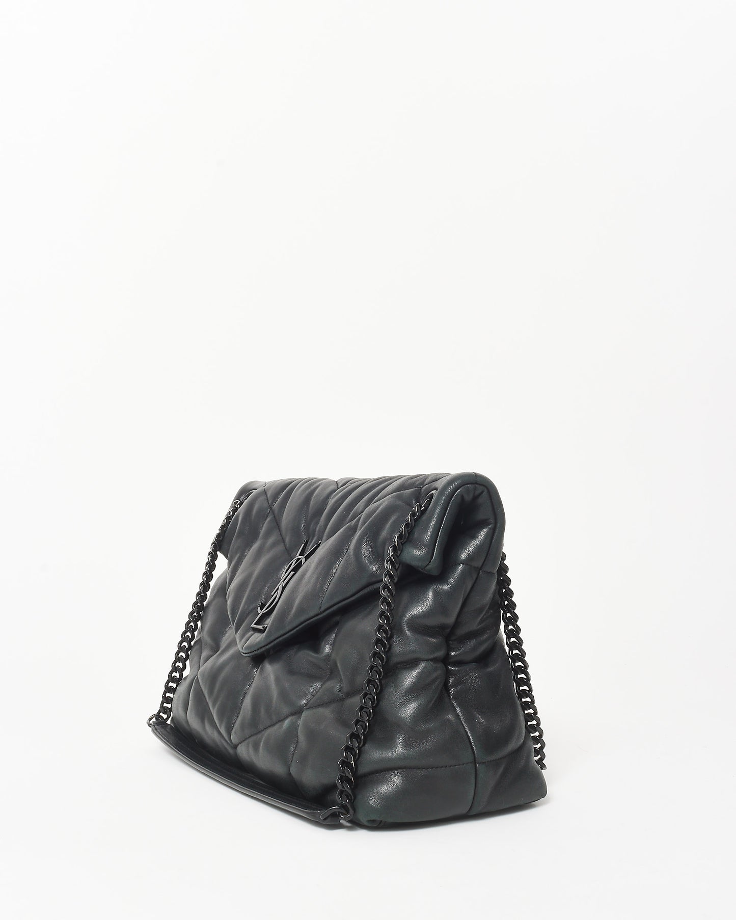 Saint Laurent Black On Black Leather Medium Puffer Shoulder Bag