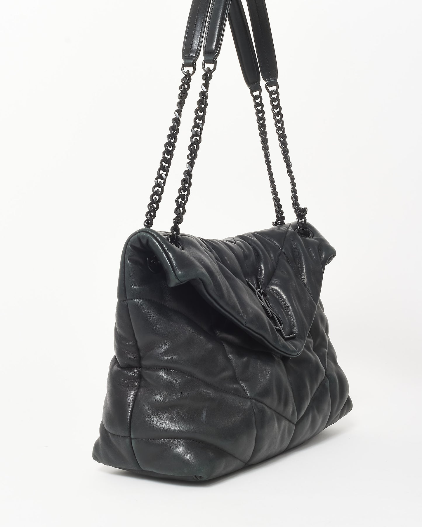 Saint Laurent Black On Black Leather Medium Puffer Shoulder Bag