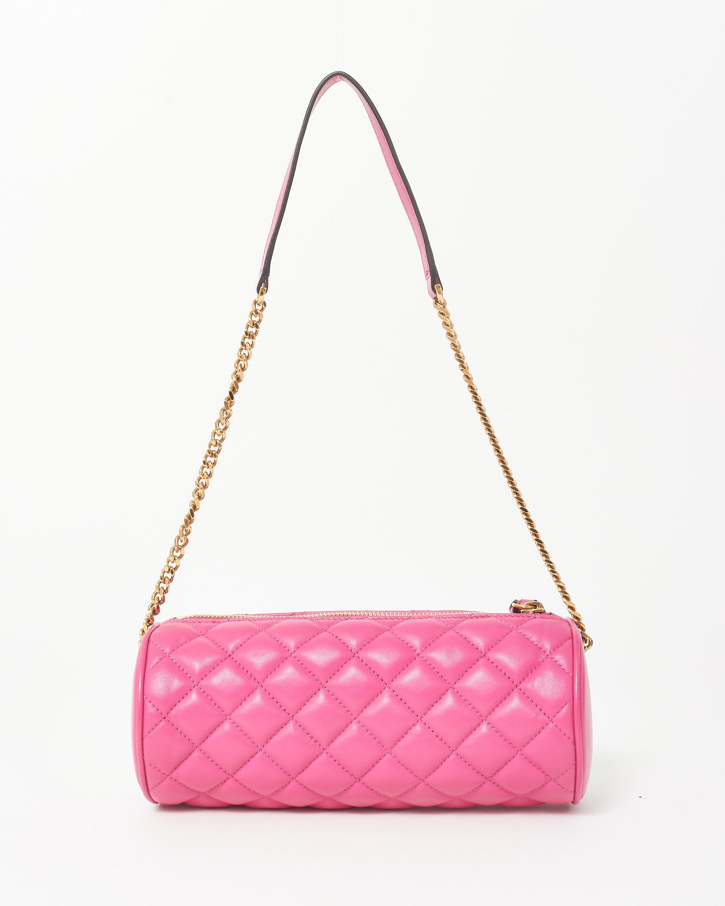 Versace Pink Leather & Gold Medusa Head Cylindrical Shoulder Bag