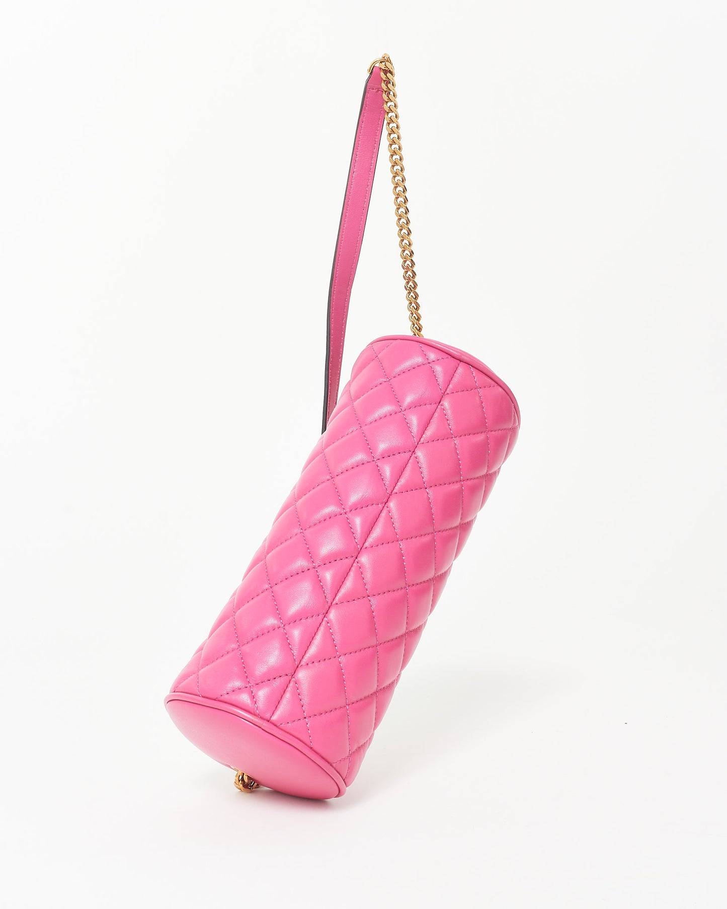 Versace Pink Leather & Gold Medusa Head Cylindrical Shoulder Bag