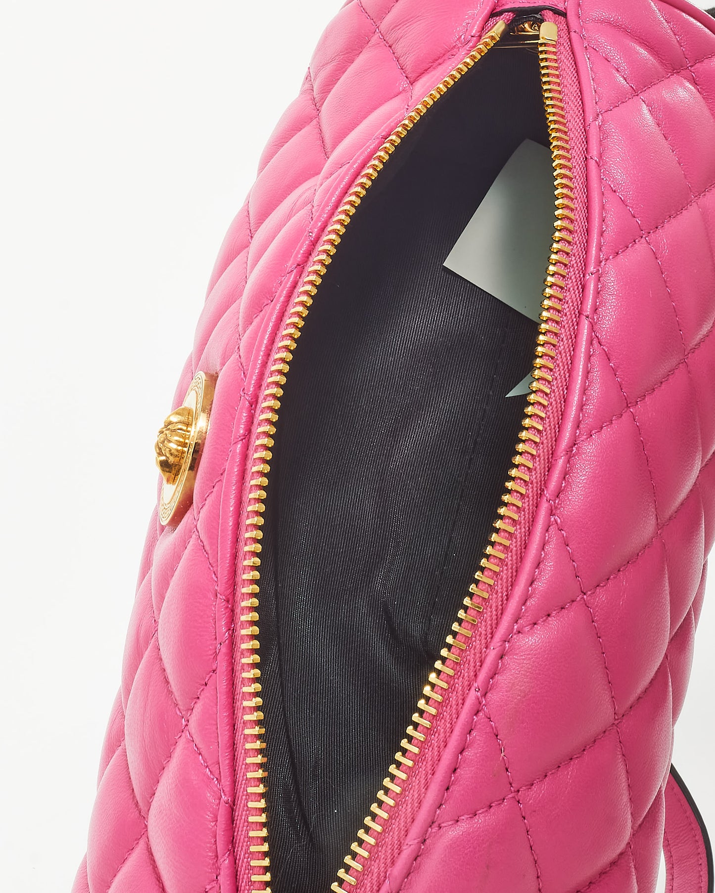 Versace Pink Leather & Gold Medusa Head Cylindrical Shoulder Bag