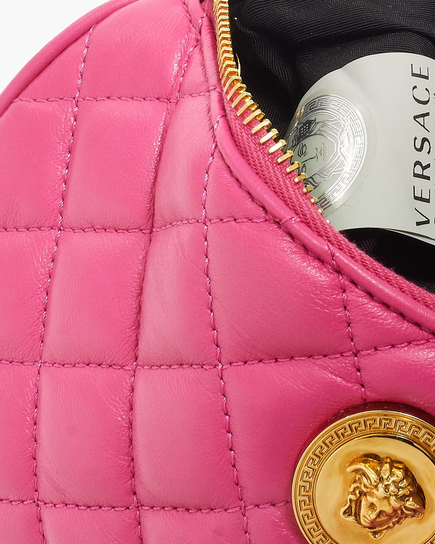 Versace Pink Leather & Gold Medusa Head Cylindrical Shoulder Bag