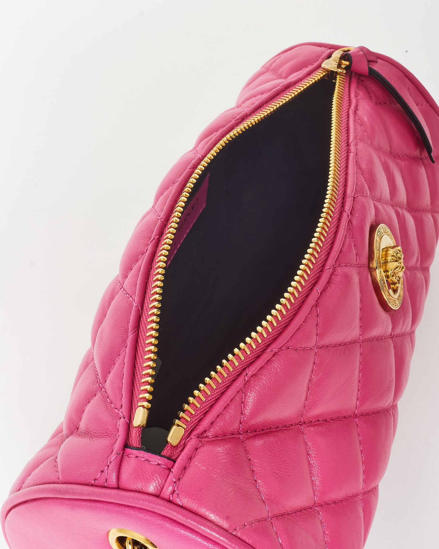 Versace Pink Leather & Gold Medusa Head Cylindrical Shoulder Bag