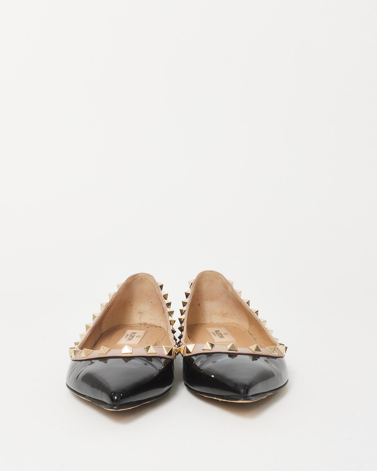 Valentino Black Patent Leather & Rockstud Pointed Toe Ballerina Flats - 38.5